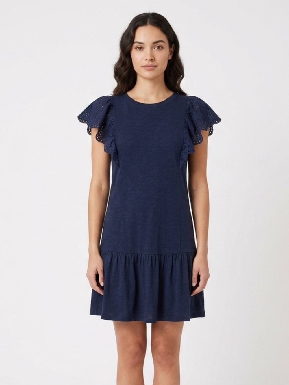 Rebecca Taylor Navy Crewneck ruffled sleeves mini dress Medium